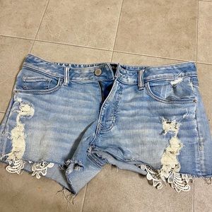 Lace denim shorts